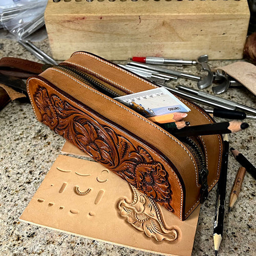 Engraved patterns, structural patterns, and production steps for leather carved stationery bags