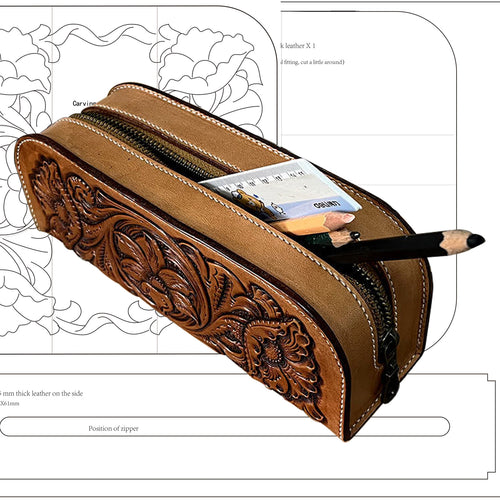 Engraved patterns, structural patterns, and production steps for leather carved stationery bags